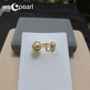 Bông Tai Ngọc Trai Mabe Trắng Hồng Ánh Vàng - Ảnh 3