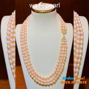 Chuỗi Ngọc Trai Dự Tiệc Màu Hồng 3 Tầng